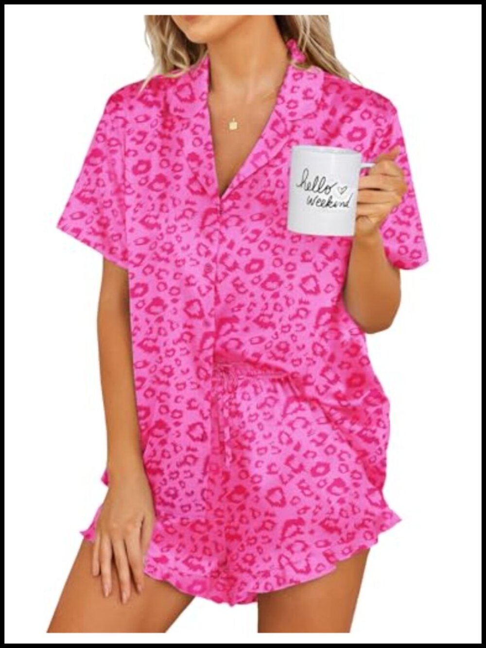 Ekouaer Satin Pajama Set Button Down 2 Piece Sleepwear Short Sleeve Shorts
